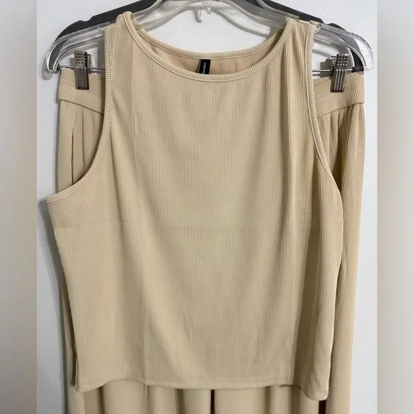 Pretty Garden Ribbed Wide leg Pant and tank set Summer Oatmeal NWT SIZE XLARGE - Picture 4 of 6